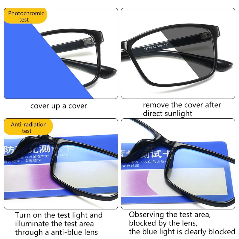 Kính cận Blue Light Anti-radiation Photochromic Eyeglasses TR90 Square Frame