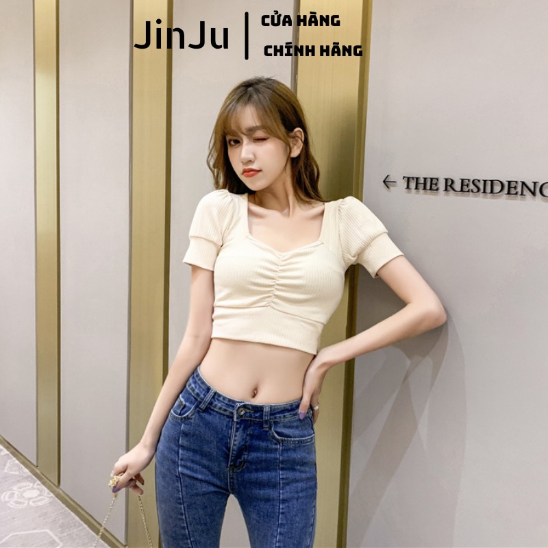 Áo croptop ôm, áo croptop tay ngắn hàng quảng châu cao cấp,chất vải thun gân dày, không nhăn, không phai màu- JinJu | BigBuy360 - bigbuy360.vn