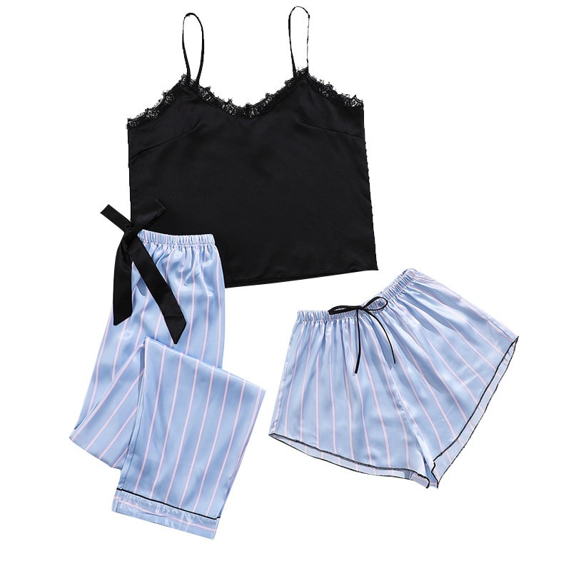 Set đồ ngủ vải lụa ba món thời trang quyến rũ dành cho nữ