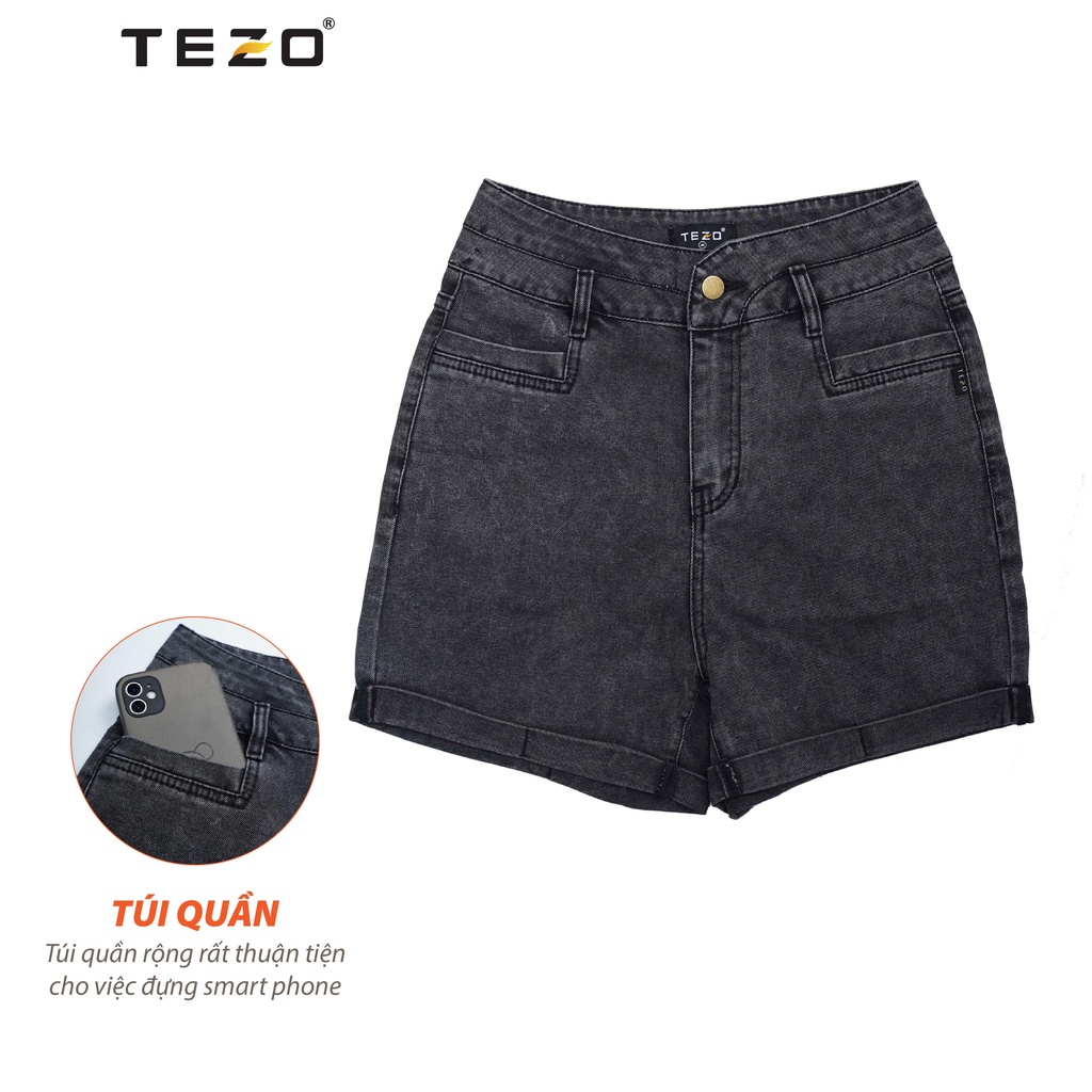 Quần sooc bò nữ Tezo lưng cao cạp tròn phong cách trẻ trung năng động 2203QSBB03