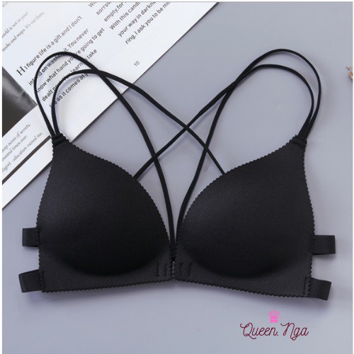 Áo Bra dây đan chéo sexy, Áo brallte bàn tay nâng ngực, Áo ngực cài trước, Queennga