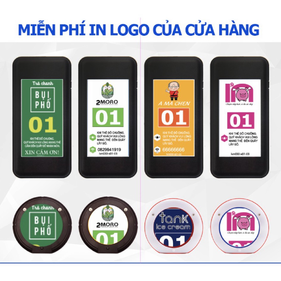 Bộ 16 thẻ rung ivn030 tự phục vụ khi đồ ăn uống làm xong thẻ chip order cho quán trà chanh trà sữa cà phê nhà hàng