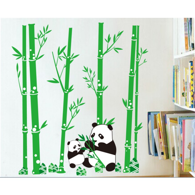 Decal trang trí tường Mẹ Con Gấu Trúc và Bụi Trúc