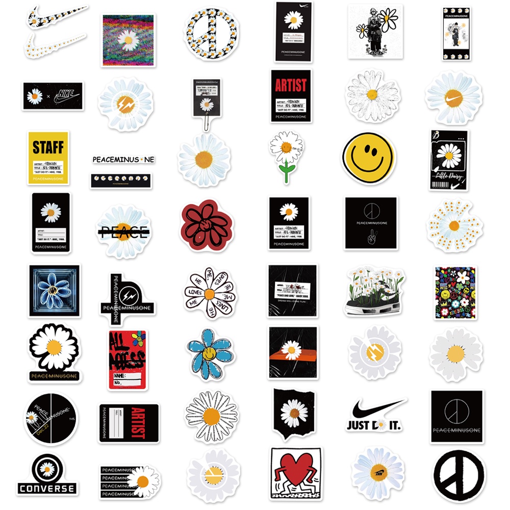 Bộ 50 miếng dán trang trí điện thoại/ván trượt hình hoa cúc xinh xắn