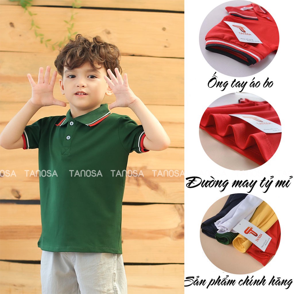 Áo thun polo cộc tay cho bé trai Tanosa chất coton  màu trơn cổ viền cho bé 1-6 tuổi