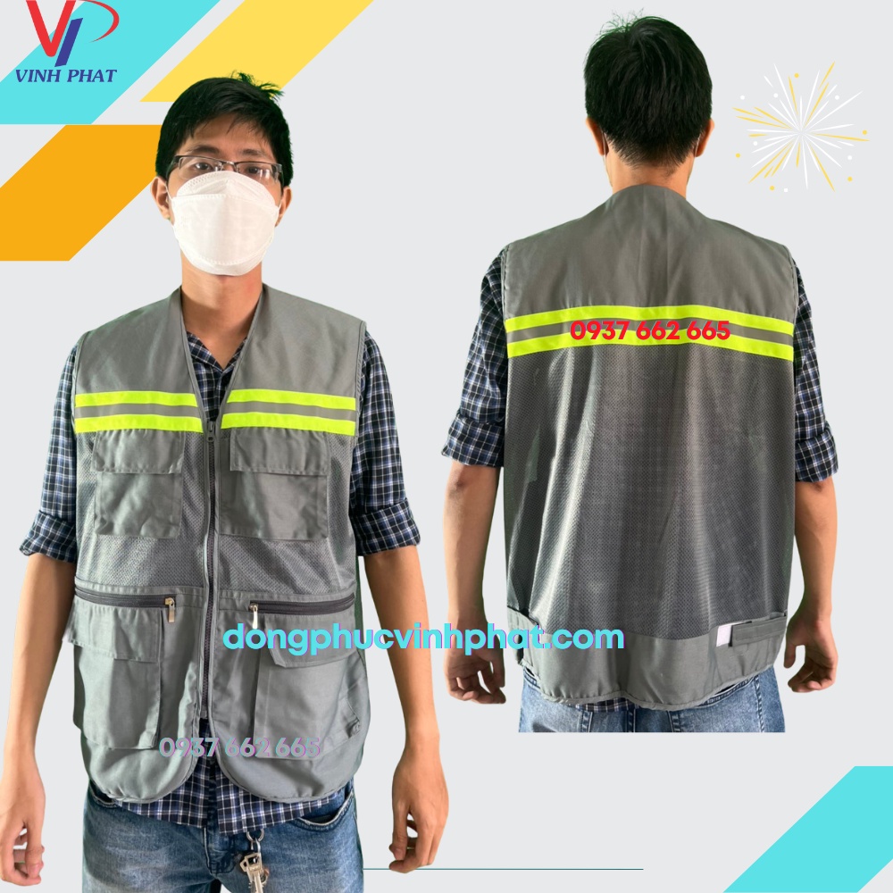Áo Gile Kỹ Sư 3 Dây Kéo Nhiều Màu Sắc Có Size Lớn Bảo Hộ Lao Động  An Toàn Viền Dạ Quang - Hình Thật, Có Sẵn
