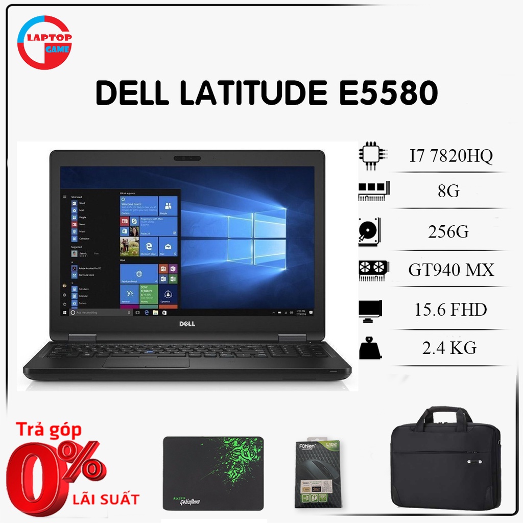Laptop Dell Latitude E5580 (i5 6440HQ, i7 7820HQ, 8G, 256G, VGA : Intel HD Graphics 630 , GT940MX 15.6IN FHD)