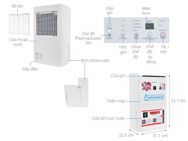 [ELHAL5 giảm 7% tối đa 1TR] Máy lọc không khí và hút ẩm Sharp DW-D12A-W (Miễn phí giao tại HCM-ngoài tỉnh liên hệ shop)