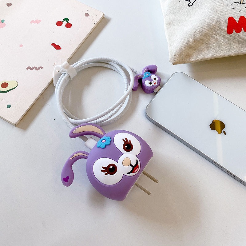 Set 4 phụ kiện bảo vệ đầu dây cáp sạc nhanh hoạt hình cho compatible for 18W 20W 13 12 11 Pro Max