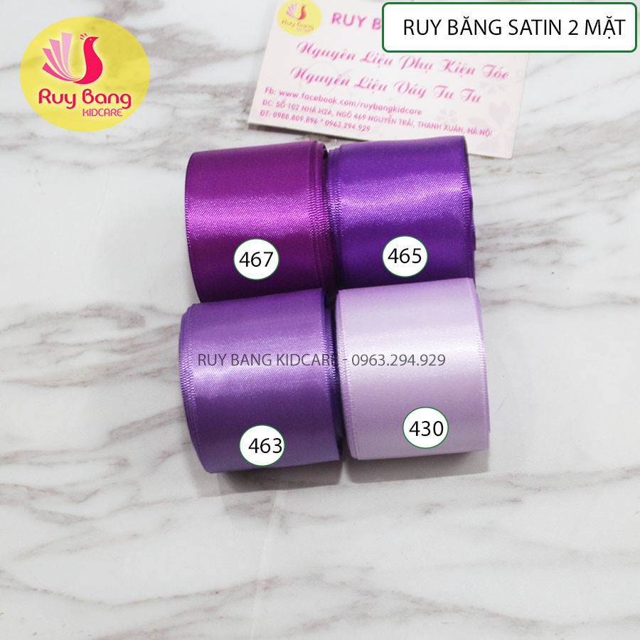 Ruy băng lụa bóng 2 chuyên dụng làm nơ và hoa vải handmade sz 38mm tone tím