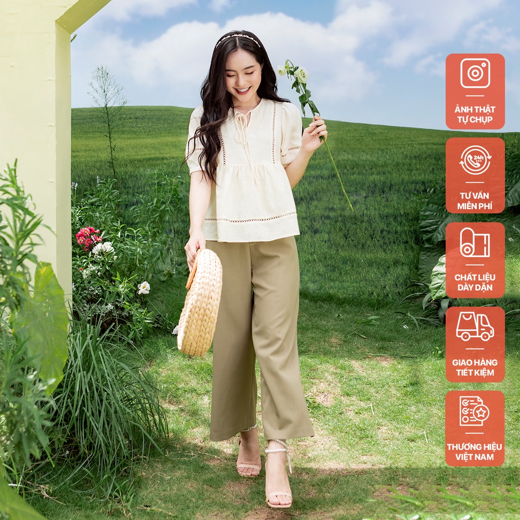 Quần suông túi trần chỉ rêu nhạt HT