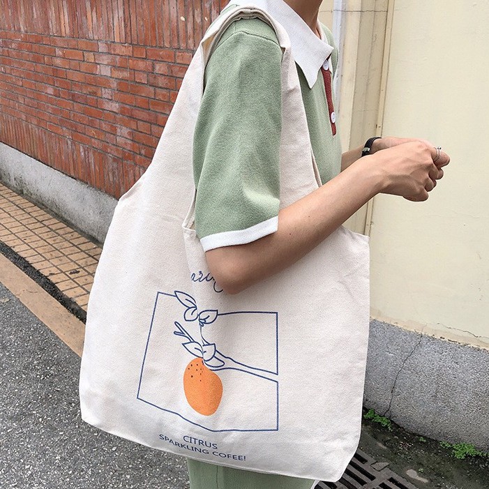 Túi tote vải canvas ulzzang unisex in hình hoa quả [ giadungphuongnguyen ]