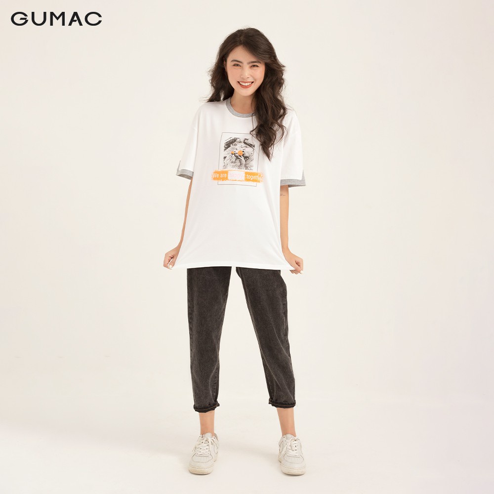 Áo thun nữ phom rộng in phối viền GUMAC đủ màu freesize ATB123