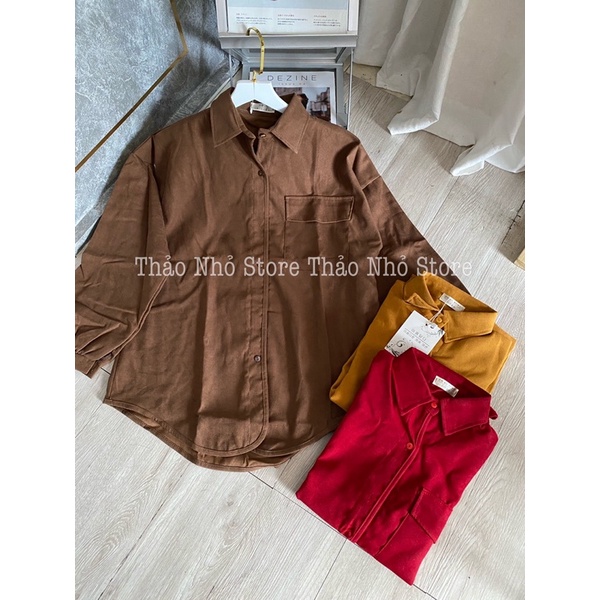 áo sơmi túi hộp nhung form rộng siêu xinh (hình thật shop Thảo Nhỏ Store chụp phía sau )
