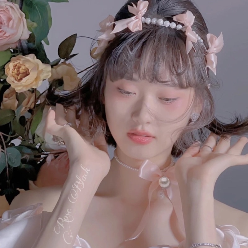 Sét bờm tóc, vòng cổ choker nơ hoa phối hạt nàng thơ mã FR-023