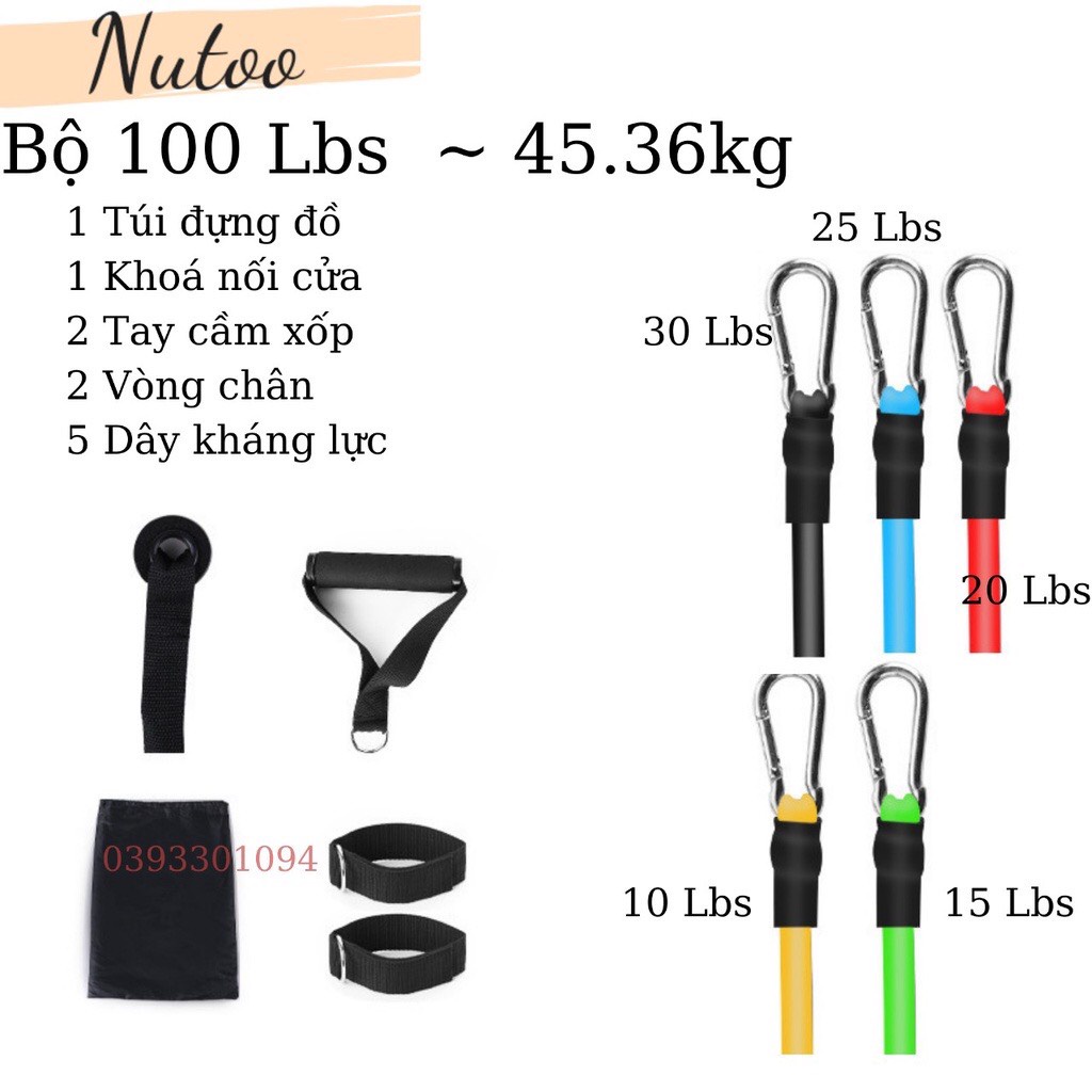 Dây ngũ sắc tập gym Nutoo đa năng tại nhà, bộ 5 dây ngũ sắc tập gym giúp tăng cơ hiệu quả