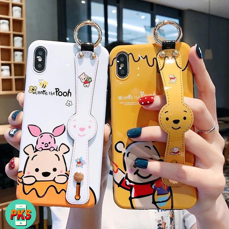 Ốp lưng iphone có móc tay kiêm giá đỡ điện thoại Gấu Pooh - Lợn Piglet 7plus/8/8plus/x/xs/11/12/pro/max/plus/proma -Hồng