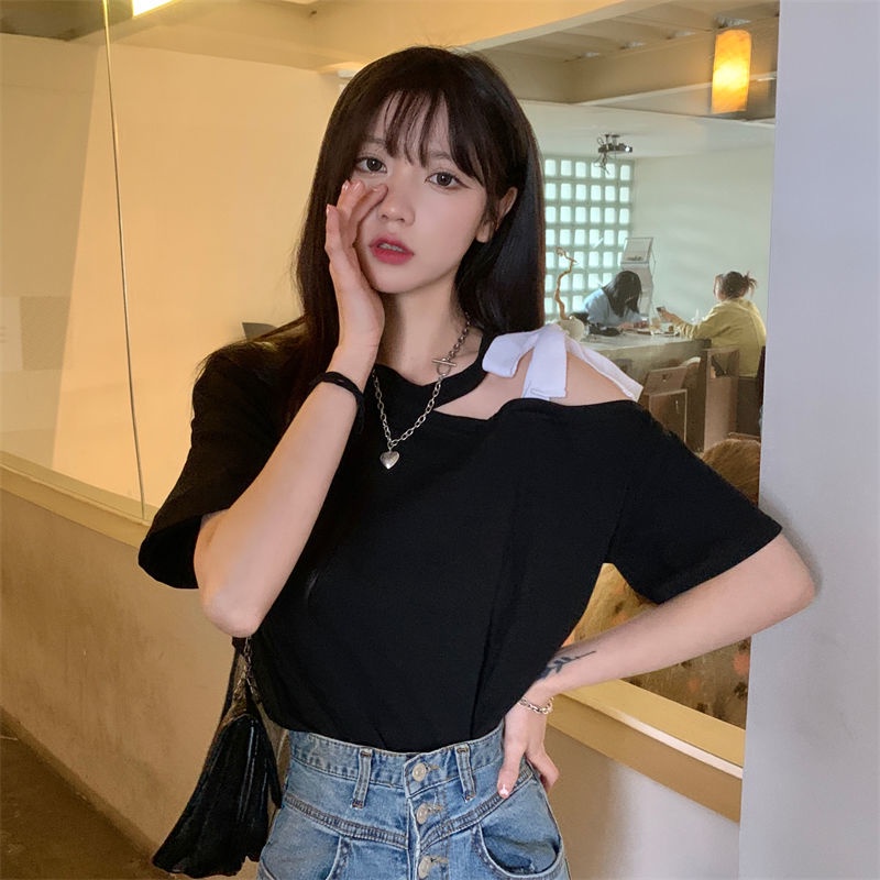 Áo Thun Crop Top Tay Ngắn Hở Vai Phong Cách Hàn Quốc Thời Trang Mùa Hè Mới Cho Nữ