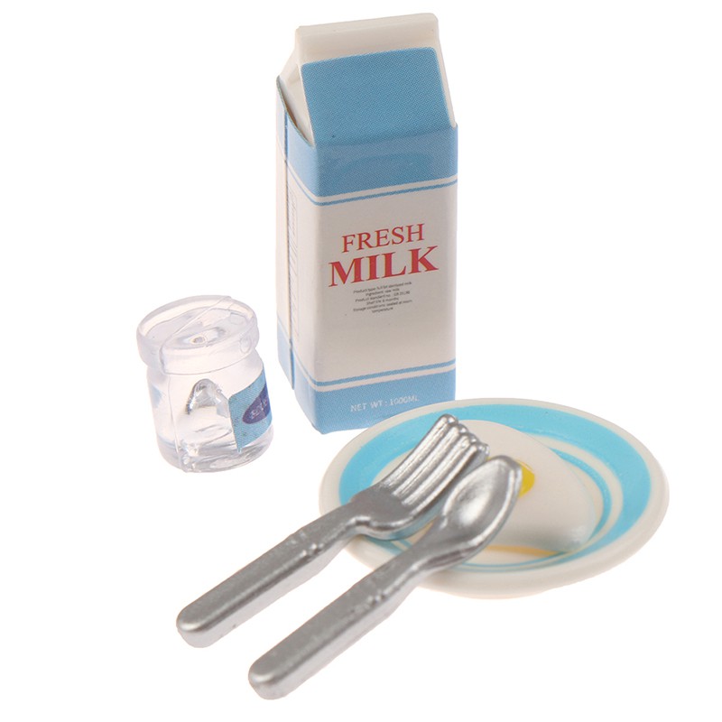 Bộ 6 Mô Hình Trứng Chiên Và Sữa mini Trang Trí Nhà Búp Bê