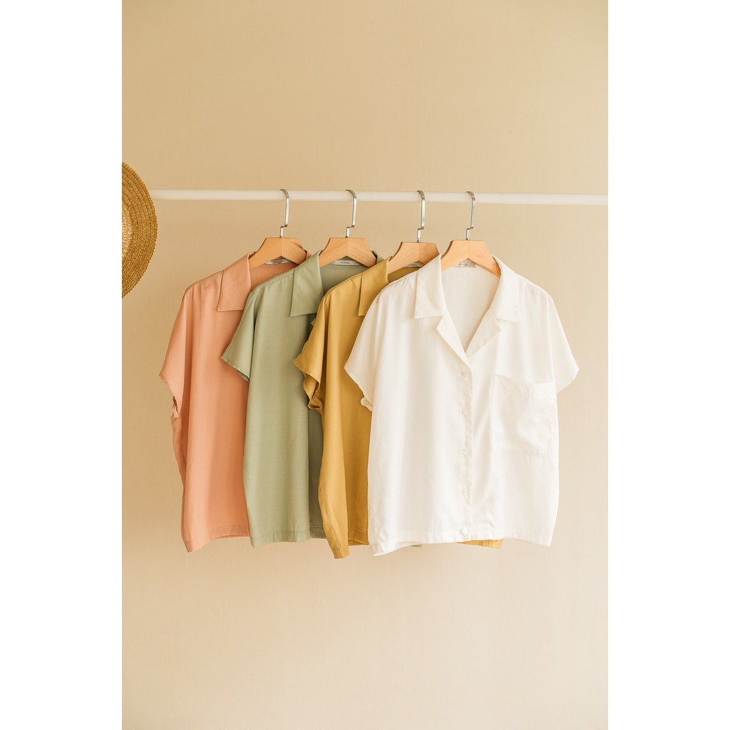 Áo sơ mi cổ 2 ve ngắn tay tay cánh dơi trơn màu basic MADELEN