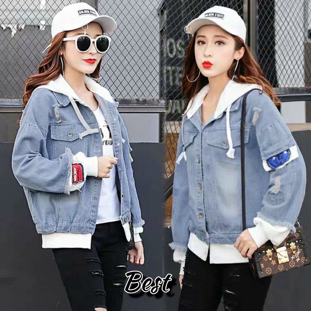 Áo khoác jean nam nữ form rộng áo khoác bò street style chống nắng basic liền mủ nỉ chất liệu jean cao cấp