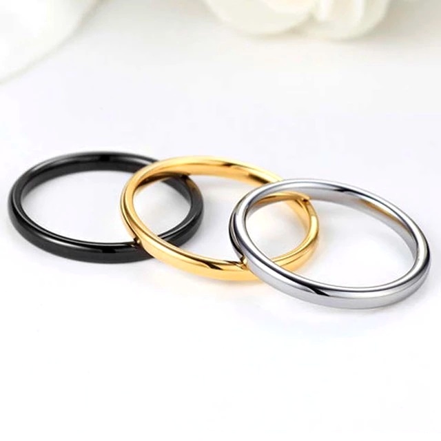 Nhẫn Cincin Wanita Bằng Thép Titan Màu Vàng / Bạc 2mm Đơn Giản Thời Trang Hàn Quốc Cho Nam Và Nữ