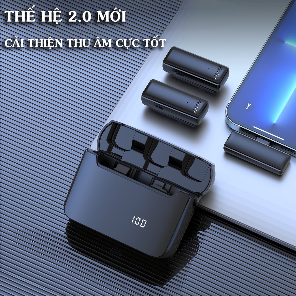 Micro Thu Âm Không Dây D68 Có Dock Sạc - Khử Tiếng Ồn - Phù hợp livetream -Quay video - Ghi âm- cho điện thoại