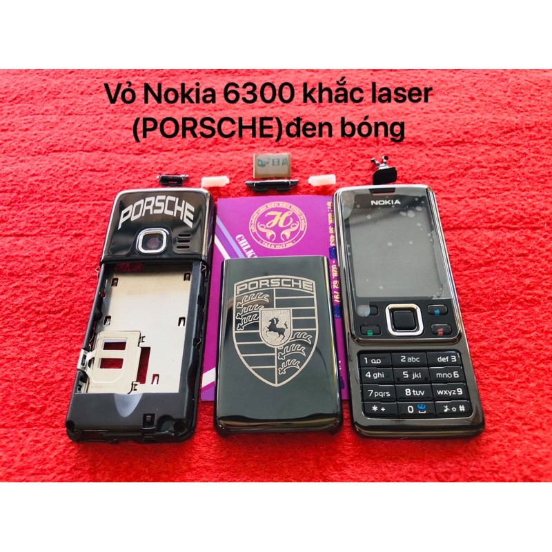 Vỏ Nokia 6300 khắc laser(PORSCHE màu đen bóng)