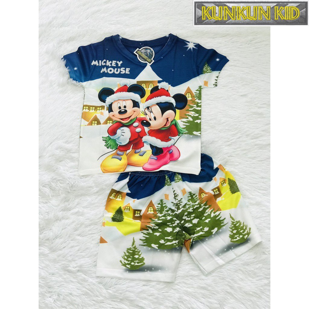 Đồ Bộ Tay Ngắn Thun Lạnh In Hình 3D Hoạt Hình Mickey Mouse Cho Bé Trai và Bé Gái Từ 10kg - 40kg KunKun TP373