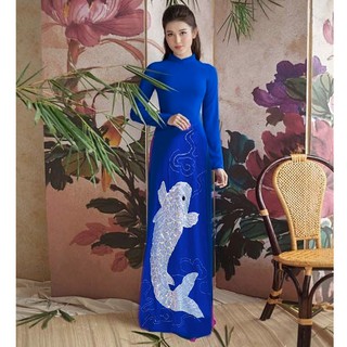 🌊 Áo dài Thêu Quilt nổi 3D  tranh dân gian "Cá Chép vượt Vũ Môn hoá Rồng"