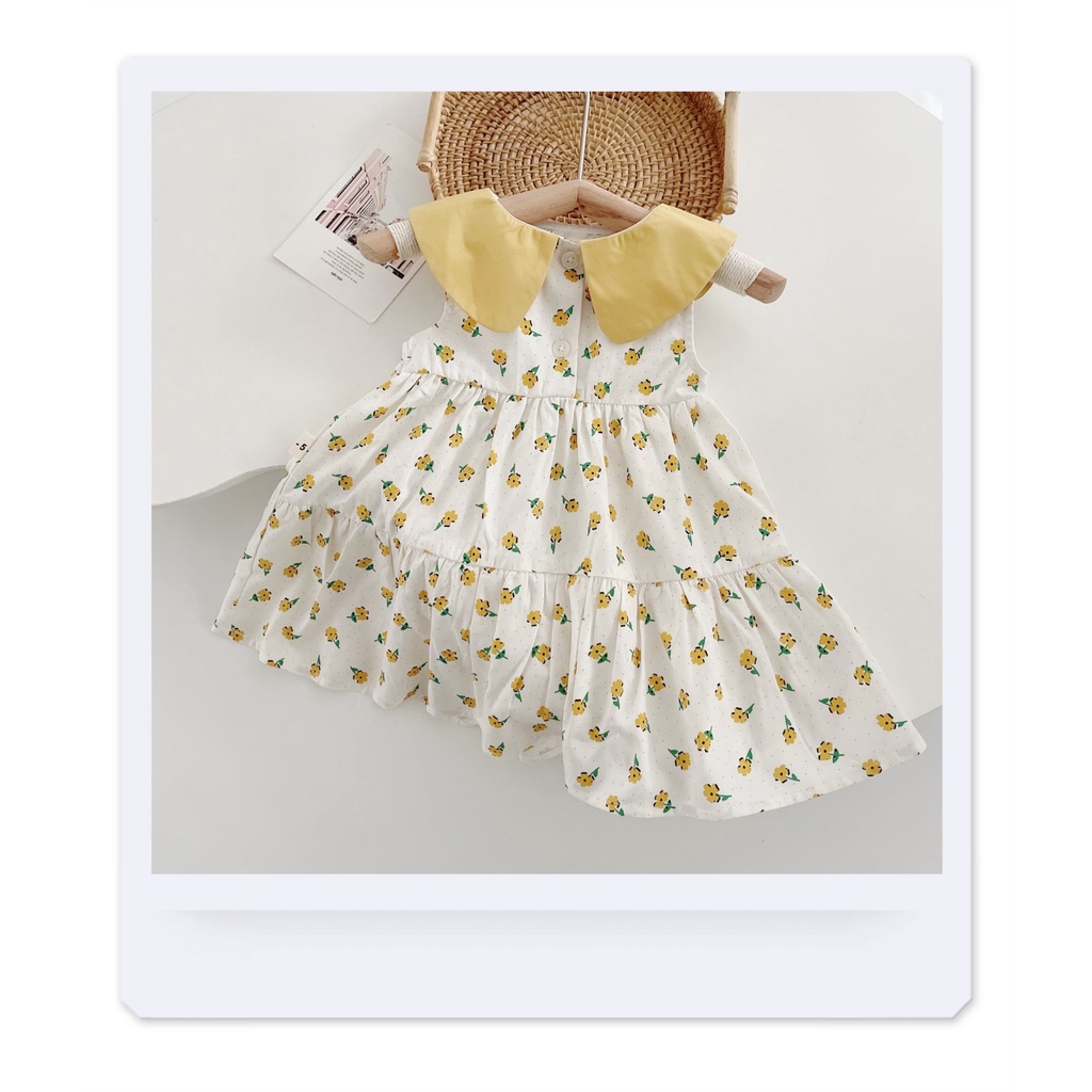 Váy hè sát nách cổ sen hoa nhí chất thô mát cho bé giá 8-20kg