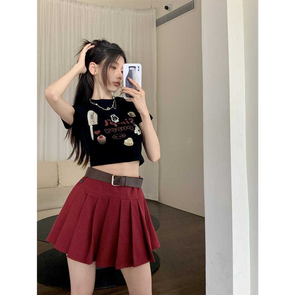 Ethelgirl Áo Thun Tay Ngắn Dáng Ôm In Chữ Và Hoạt Hình Phong Cách Hàn Quốc Thời Trang Cho Nữ