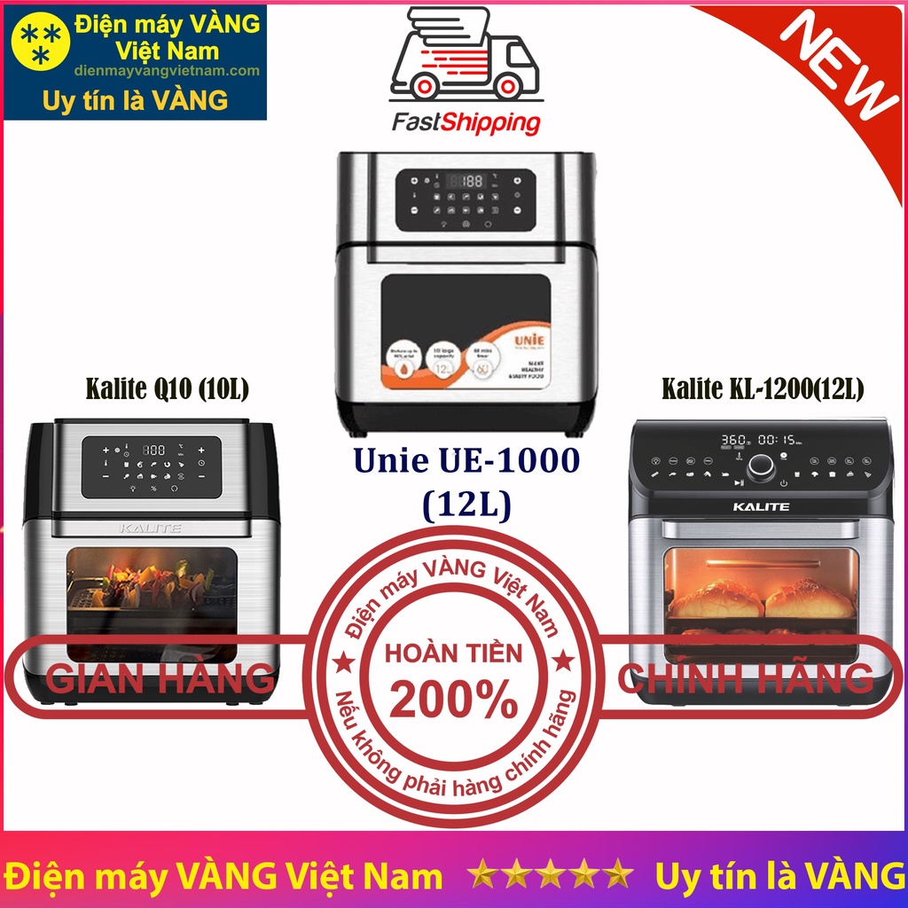 Nồi chiên không dầu UNIE UE-1000 và Kalite Q10 Kalite Q12 Kalite KL-1200 (Kalite tặng găng tay và chổi phết dầu ăn)