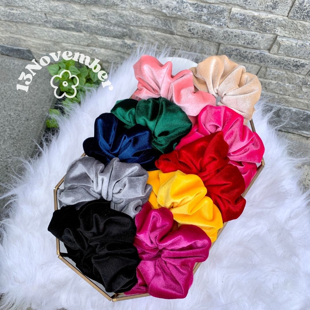 Scrunchies Nhung Cao Cấp Phồng To Dễ Thương Size Lớn Buộc Tóc Ánh Dạ Trơn Bóng Noel Hàn Quốc Hot Trend