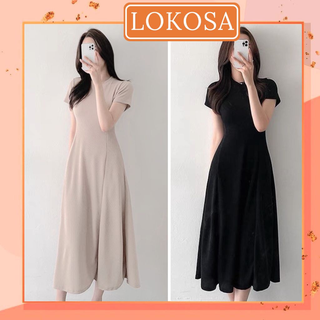 Váy Len Suông Nữ LOKOSA Đầm công sở dài body Thiết Kế Cổ Tròn Hàn Quốc Đi Dự Tiệc Cao Cấp Sang Trọng mùa Thu Đông VD014