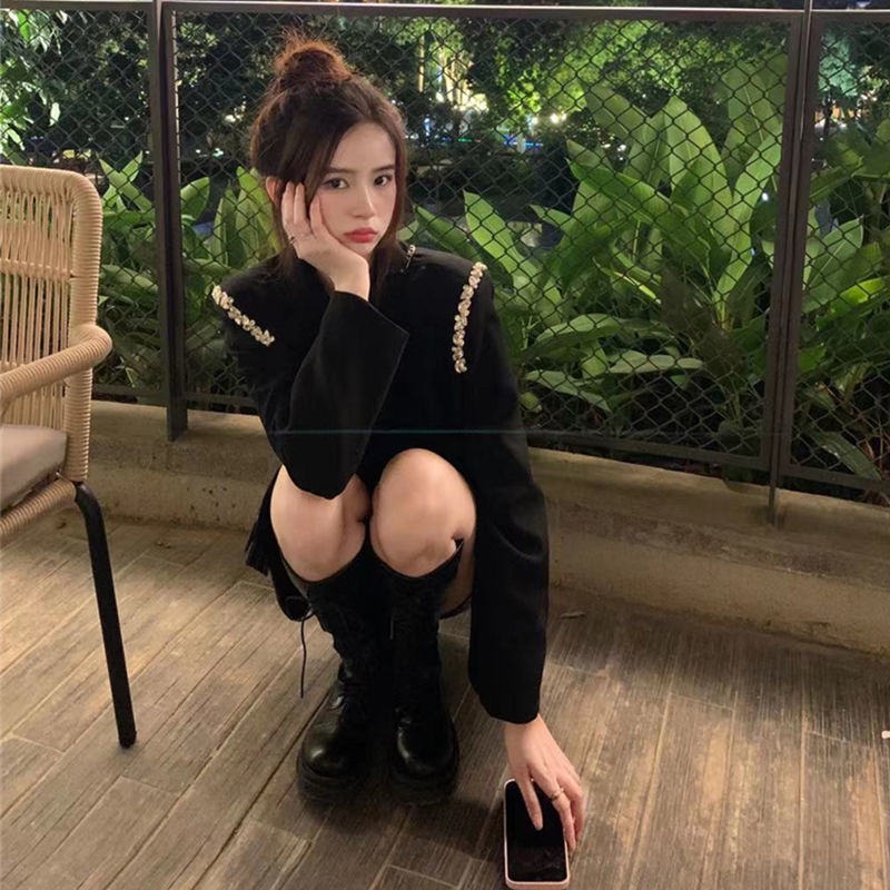 ☫✒Áo Khoác Vest Tay Dài Dáng Rộng Màu Đen Phong Cách Hồng Kông Thời Trang Xuân Thu 22