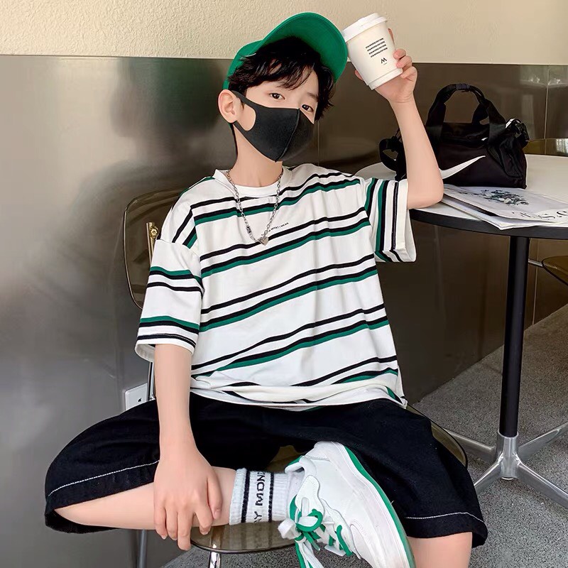 Đồ bộ bé trai Con Xinh cotton áo sọc kẻ ngang,quần áo dành cho bé trai từ 4 đến 10 tuổi