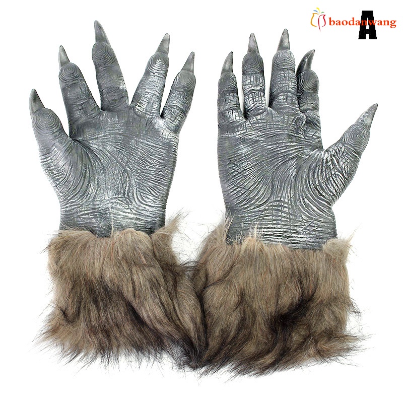 Mặt nạ đầu sói cao su + Bao tay hóa trang Halloween có bán lẻ