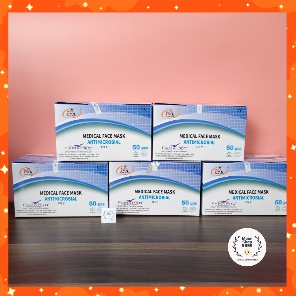 Khẩu trang y tế Famapro 4 lớp, kháng khuẩn, chống nắng, chống giọt bắn Nam Anh- Hộp 50 cái, hàng cao cấp chính hãng