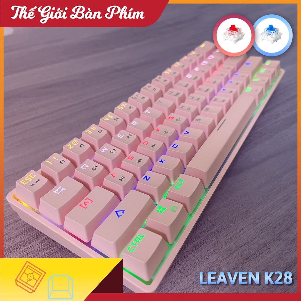 Bàn Phím Cơ Không Dây Leaven K28 Hồng Multi Led Type-C Bluetooth Hotswap