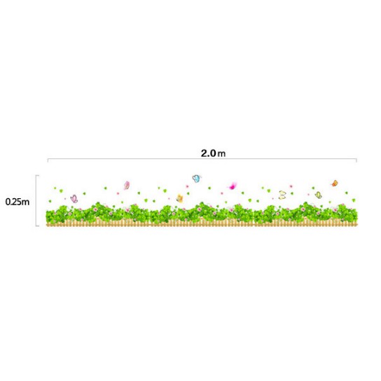 Decal trang trí chân tường Hàng rào nâu Hoa nhí Hồng và Bướm