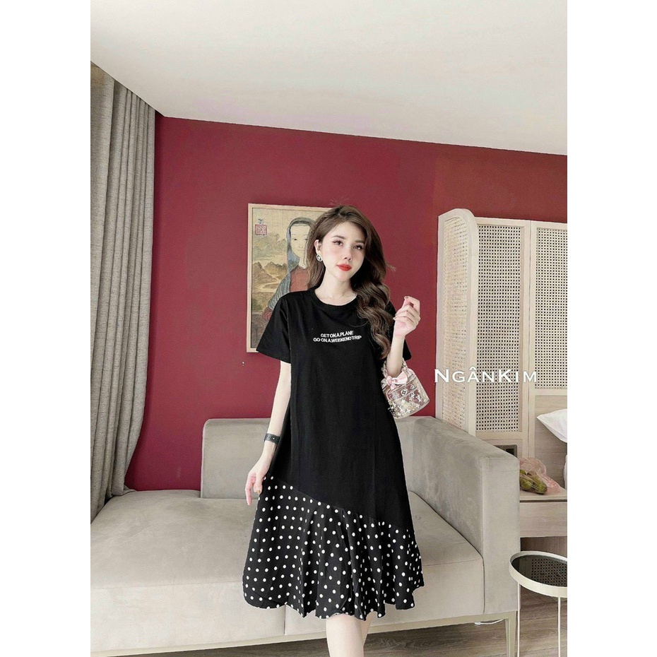 Đầm Bầu Dáng Suông cotton phối Voan giả chân váy