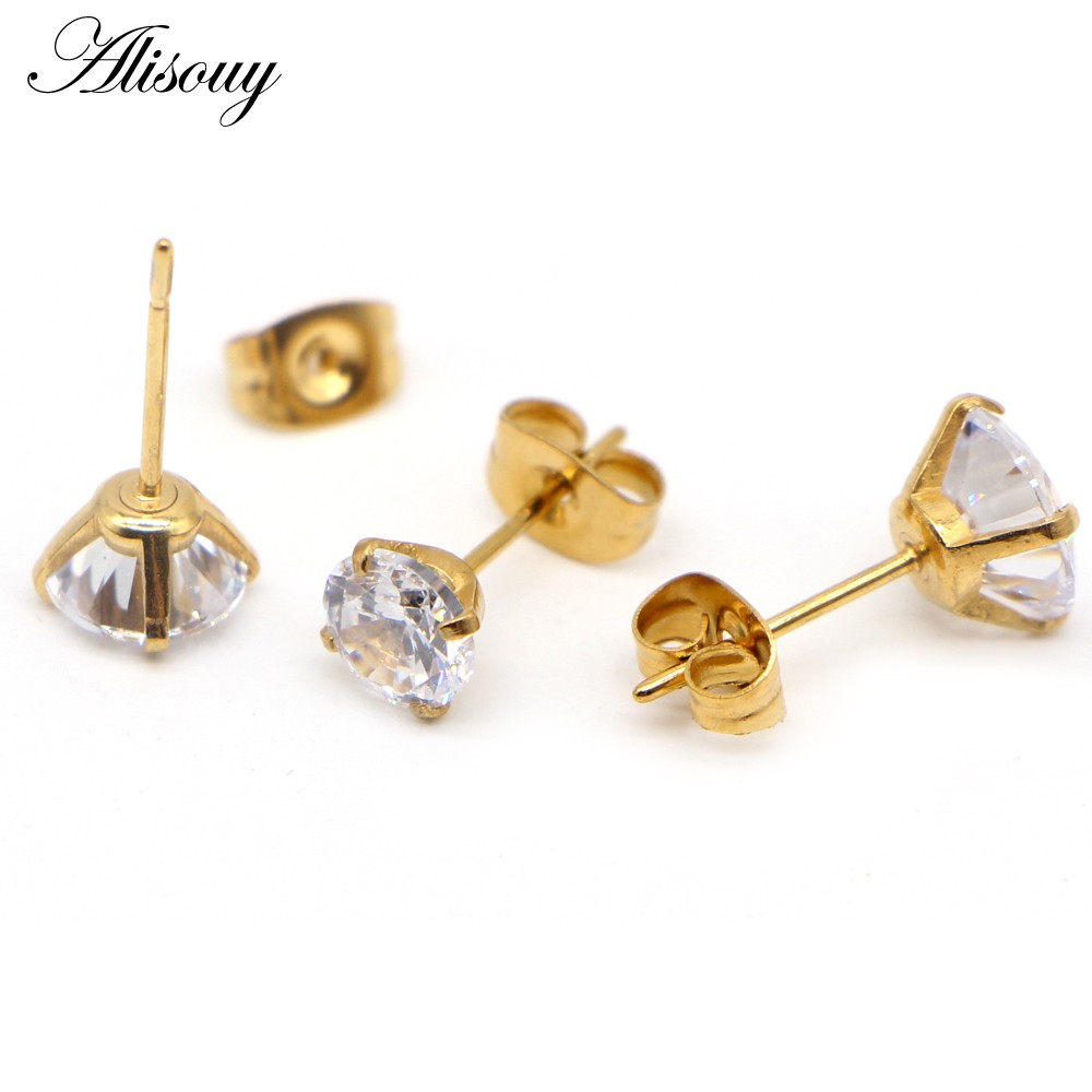 Set 2 Khuyên Tai Tròn Bằng Thép Không Gỉ 2-8mm Màu Sắc