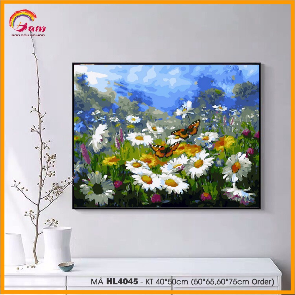 Tranh sơn dầu số hóa tự tô màu DAISY đồng hoa cúc dại HL4045