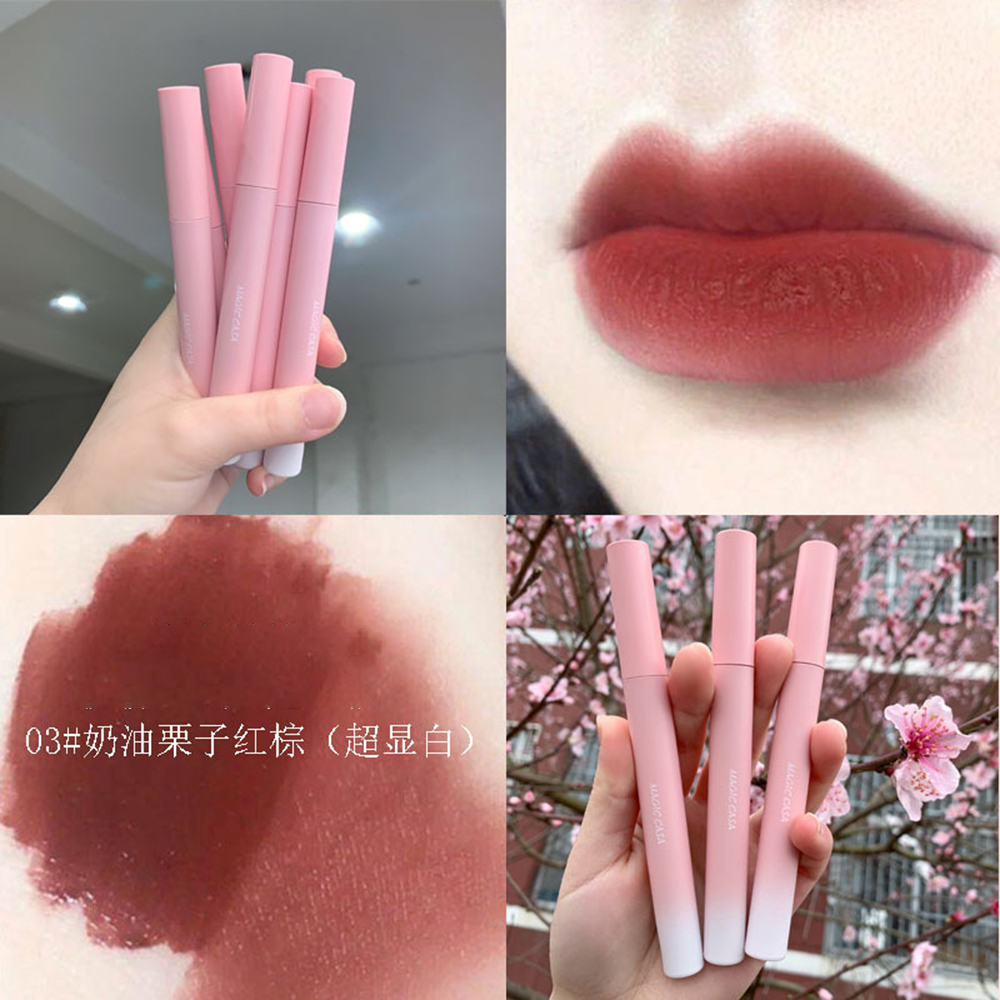 [sweet] woman  fashion retro pink tube matte waterproof lip glaze not easy to fade moisturizing lipstick