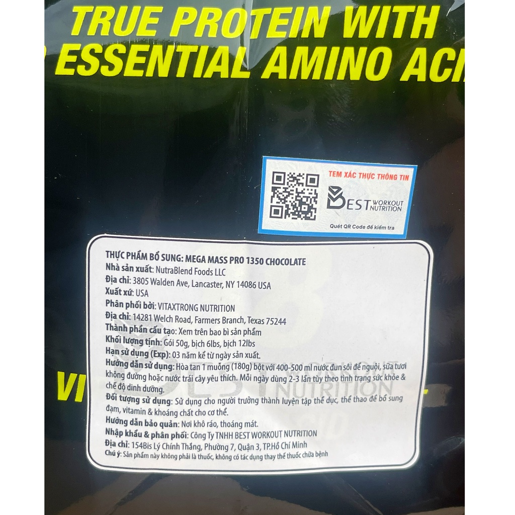 Sữa tăng cân tăng cơ MEGA MASS của VITAXTRONG bịch 5.4kg hỗ trợ tăng cân tăng cơ nhanh cho người gầy, khó hấp thụ