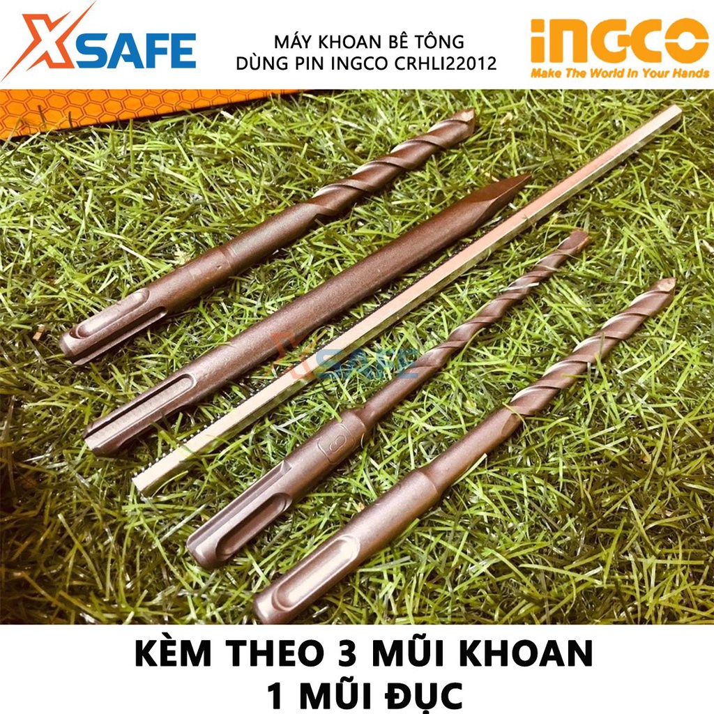 Máy khoan bê tông dùng pin 20V INGCO CRHLI22012 không chổi than, tốc độ 1350v/p, lực đập 1.5J, kèm 2 pin 4Ah 1 sạc