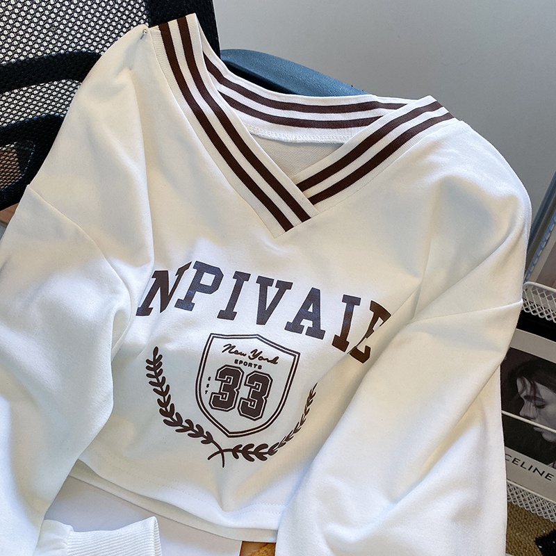 Áo thun croptop ZHELIHANGFEI tay dài cổ chữ V trẻ trung thời trang dành cho nữ