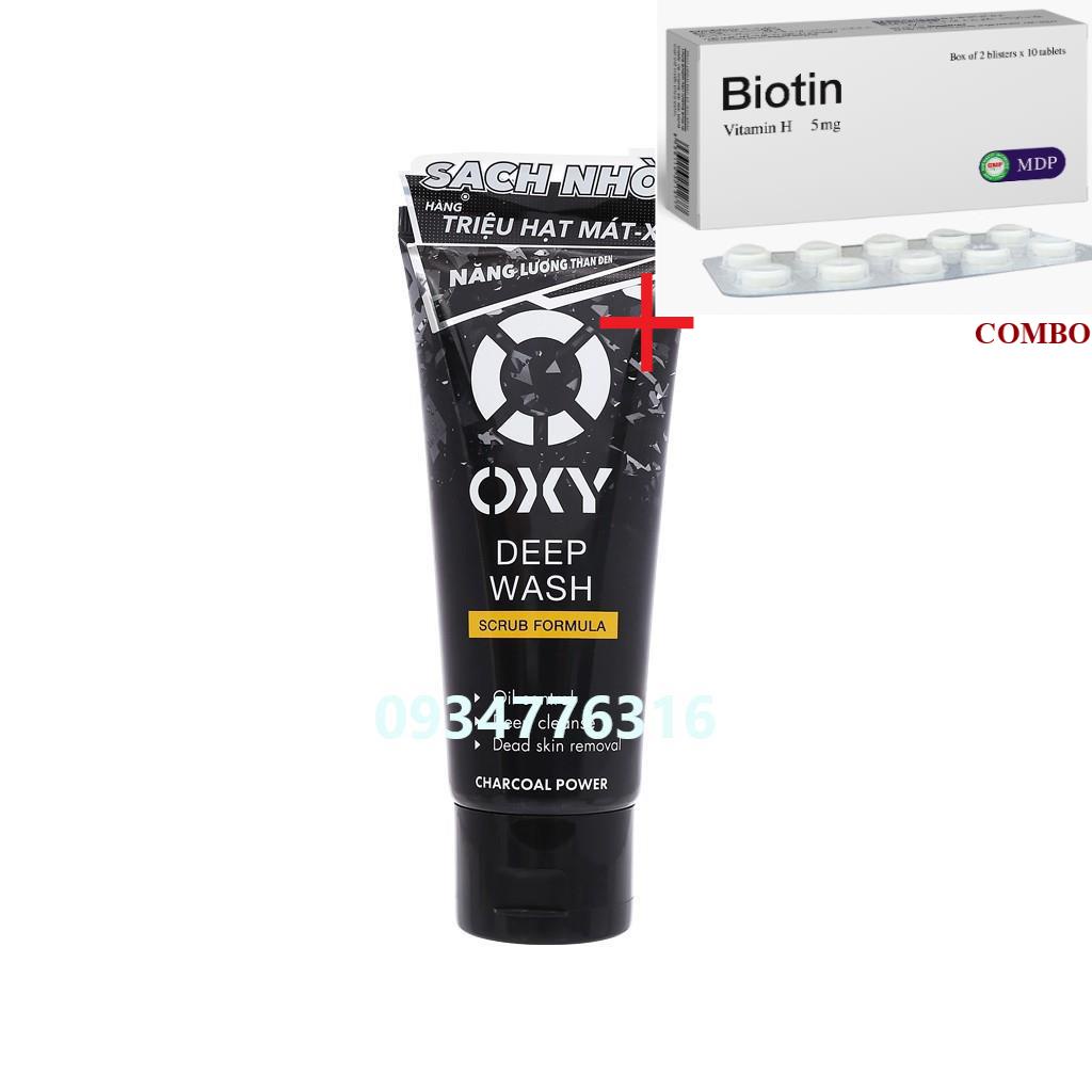 Combo Biotin 5mg+ ✅ Kem rửa mặt sạch sâu OXY Deep Wash (Cream) 100g