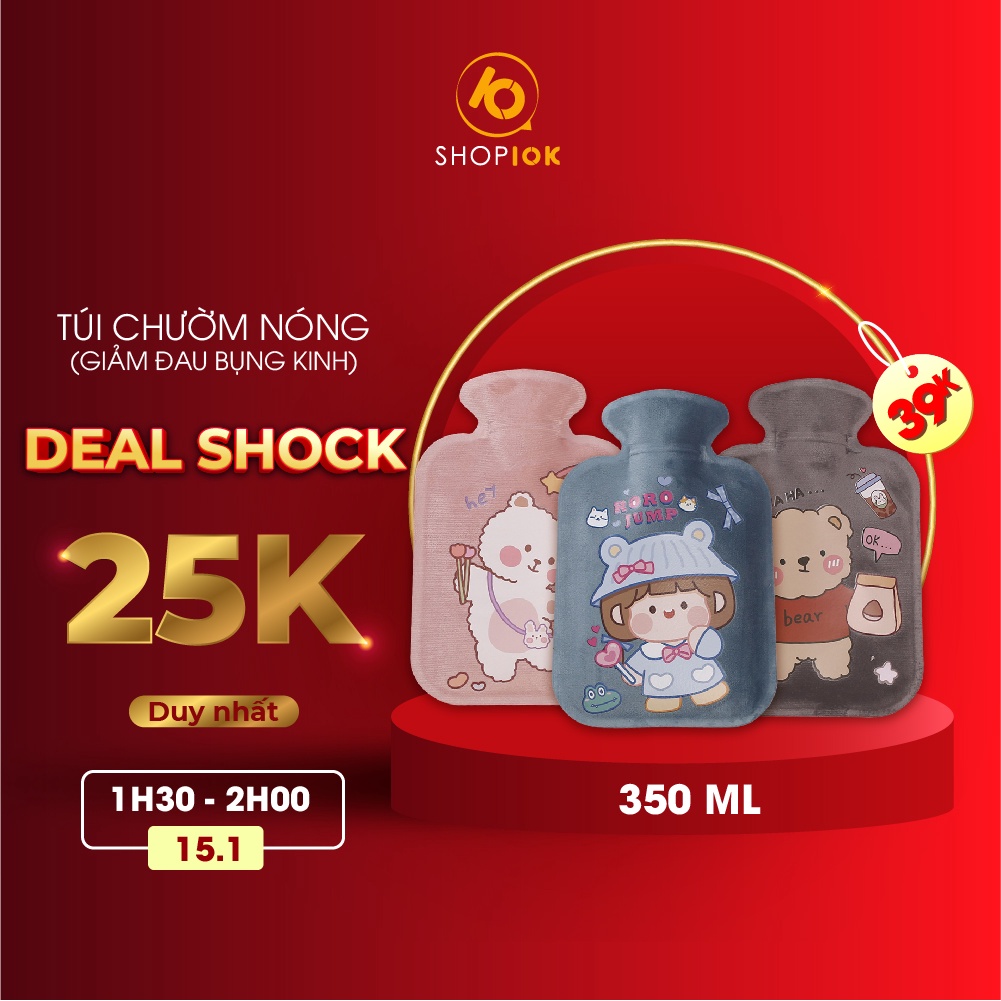 Túi chườm nóng lạnh nhung mềm SHOP10K giảm đau bụng kinh, túi chườm giữ ấm hạ sốt 350ml SP004163